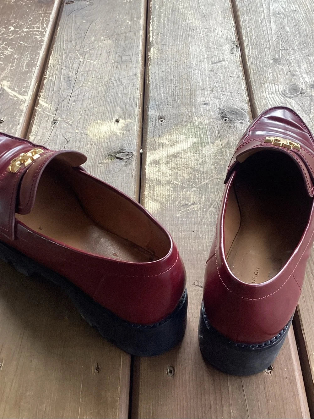 Tory Burch Everly Chunky Leather Lug Loafers Logo Burgundy Shoes , 11